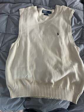 Vintage Polo Ralph Lauren Cream 100% Cotton Knit Sweater Men's Size L